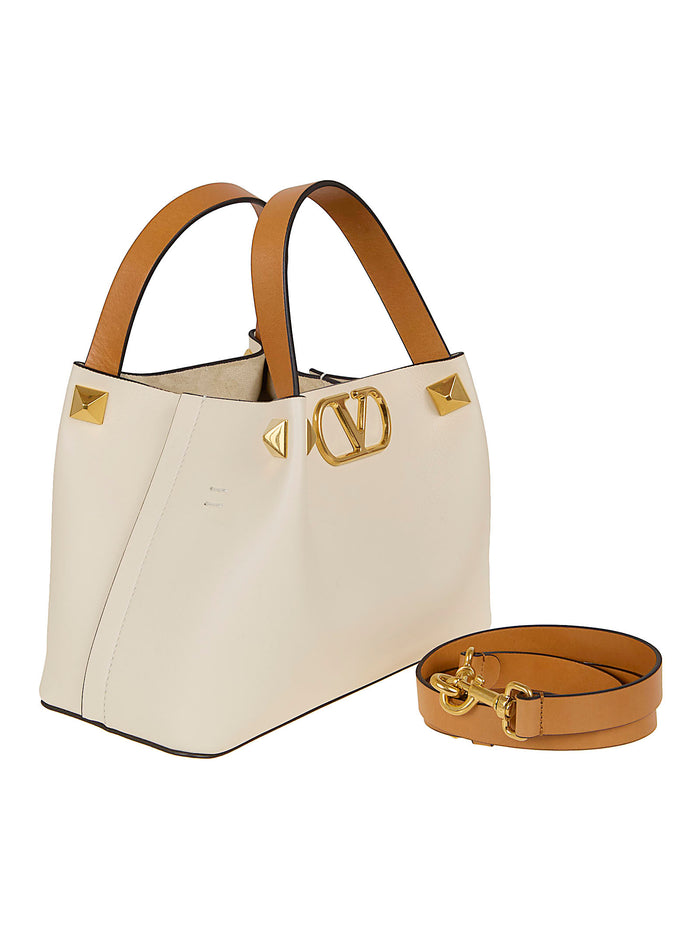 Small Tote | Vlogo Signature Vitello M.-vac.liscia-a.brass Macro Stud Nude & Neutrals Borsa