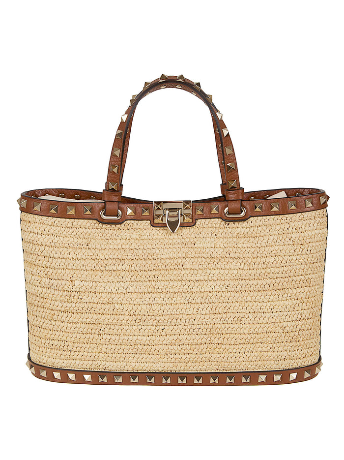 Small Tote | Rockstud Crochet Rafia-vit.st.alce-plat.studs Brown Borsa