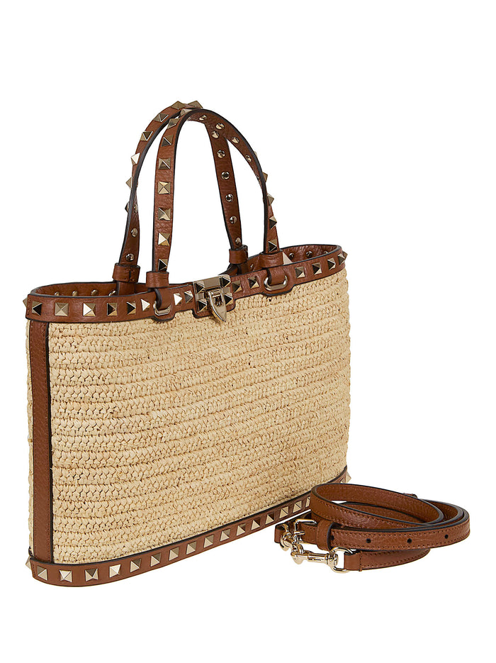 Small Tote | Rockstud Crochet Rafia-vit.st.alce-plat.studs Brown Borsa