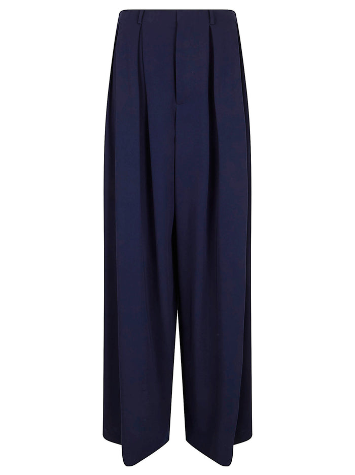 Greer-full Length-pleated Blue Wool Pantaloni