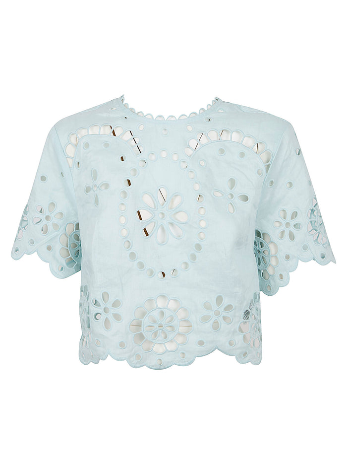 Awaken Embroidered Bodice Blue Linen Maglia