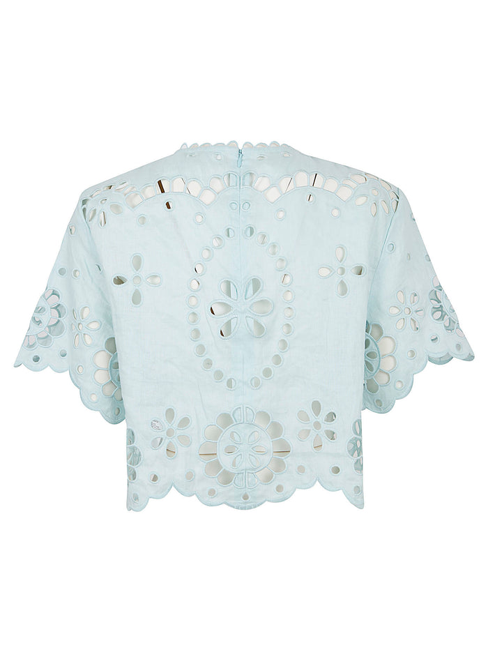 Awaken Embroidered Bodice Blue Linen Maglia