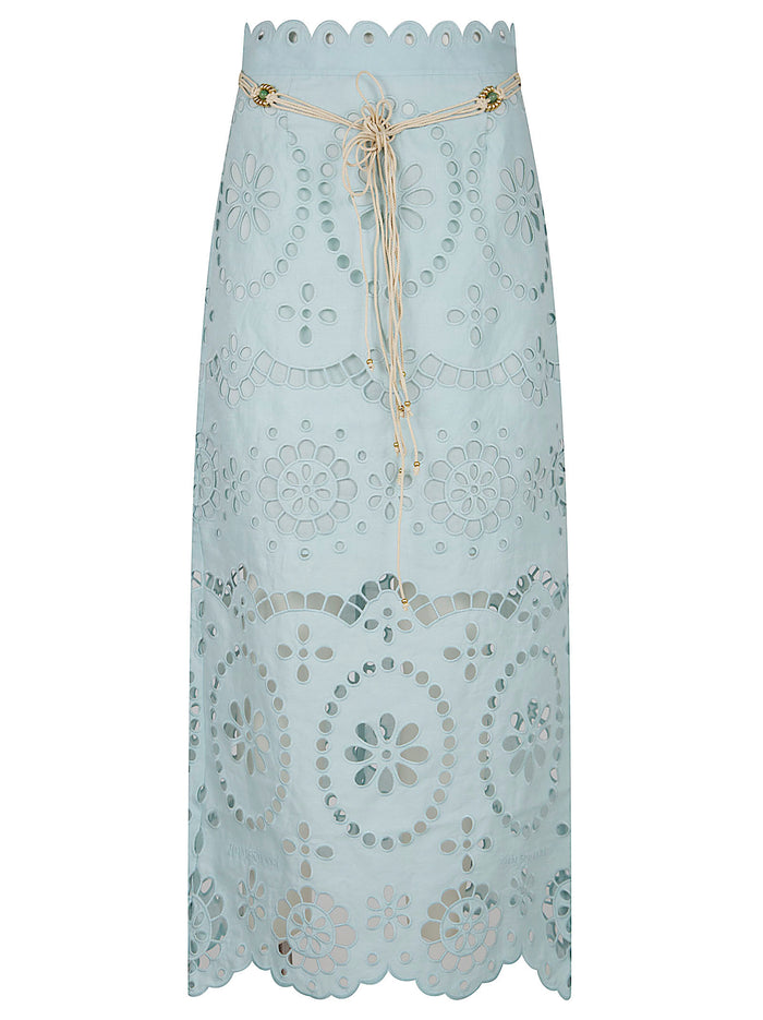 Awaken Embroidered Skirt Blue Linen Gonna