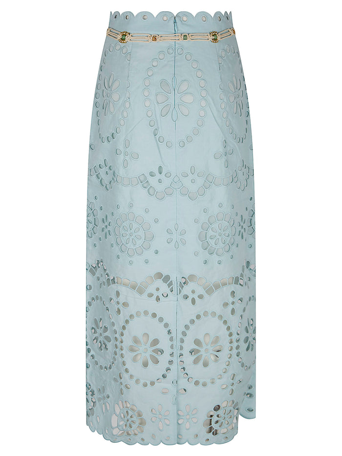 Awaken Embroidered Skirt Blue Linen Gonna