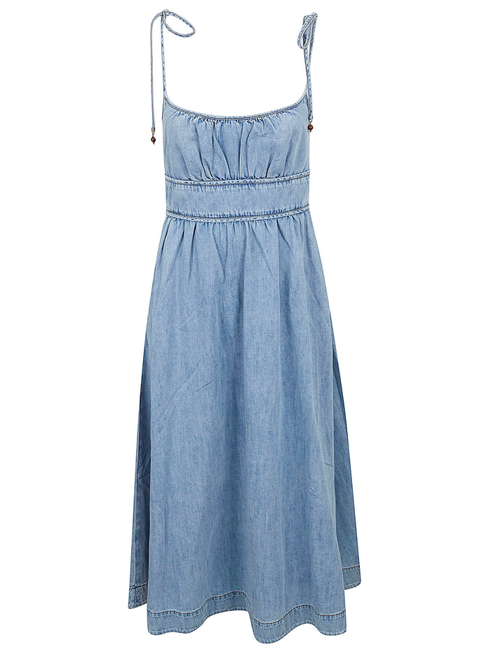 Wanderlust Denim Picnic Dress Blue Cotton Abito