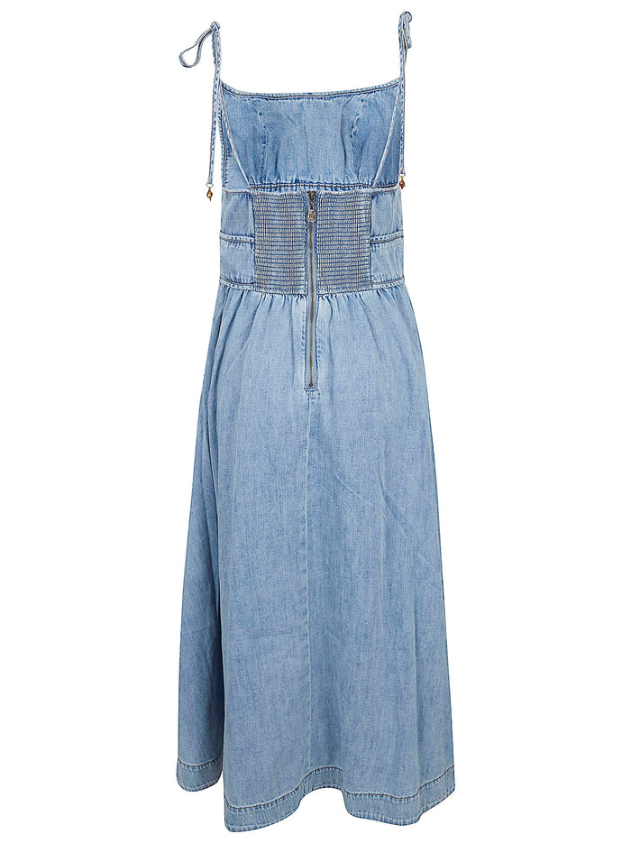 Wanderlust Denim Picnic Dress Blue Cotton Abito