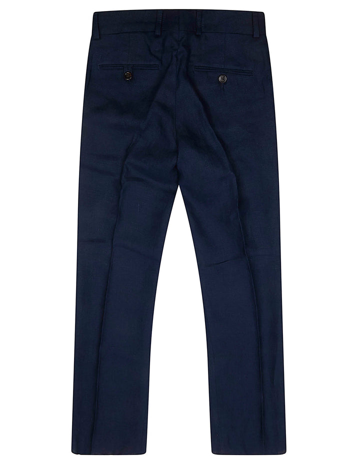 Blhe-Tailored Clothing-Trouser Blue Linen Pantaloni