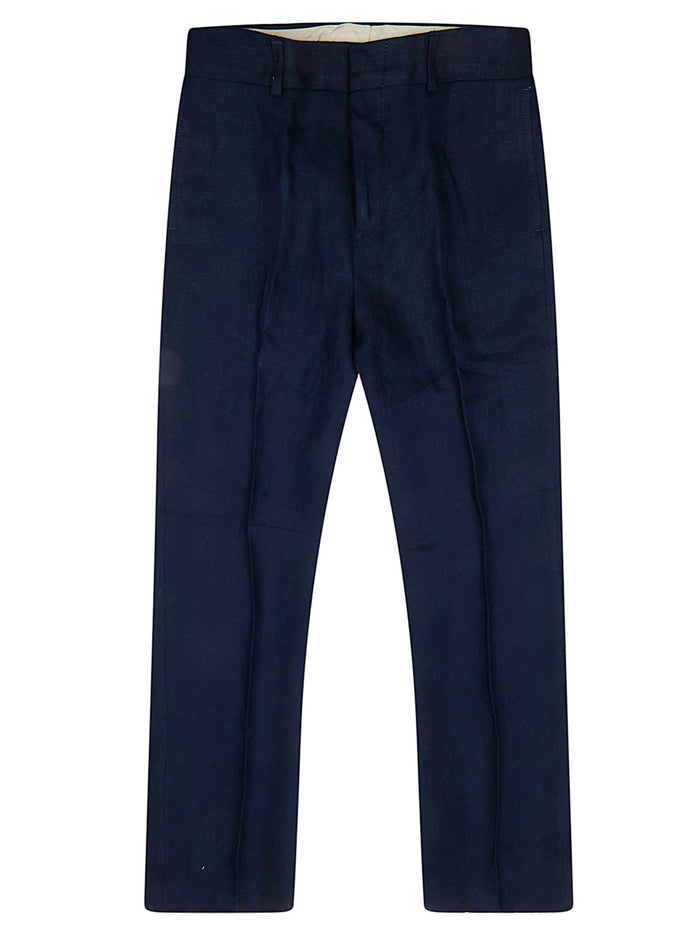 Blhe-Tailored Clothing-Trouser Blue Linen Pantaloni