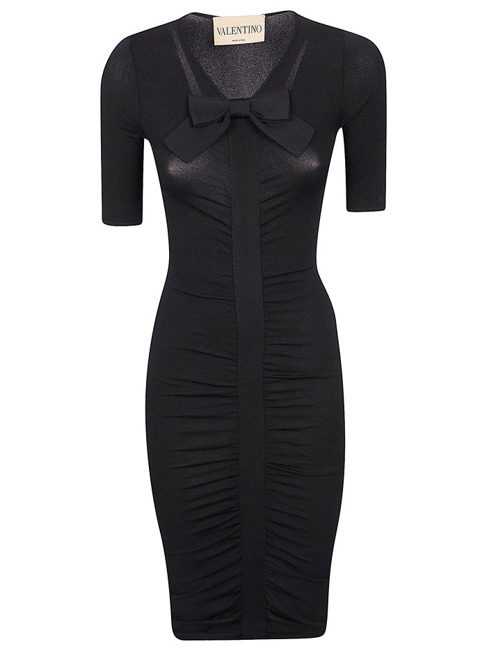 Abito Maglia | Rouche Stretch Viscose + Bow Black Polyester