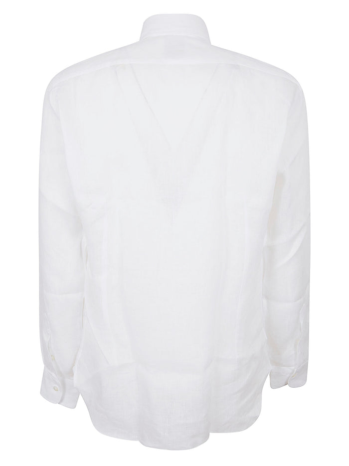 Neck Shirt White Linen Camicia