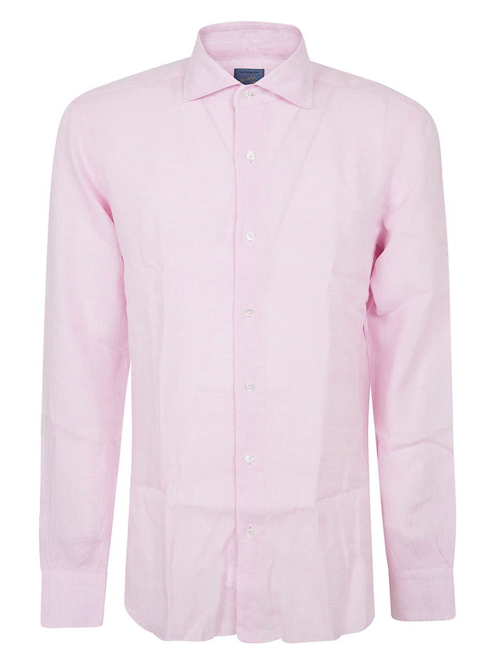 Neck Shirt Pink & Purple Linen Camicia