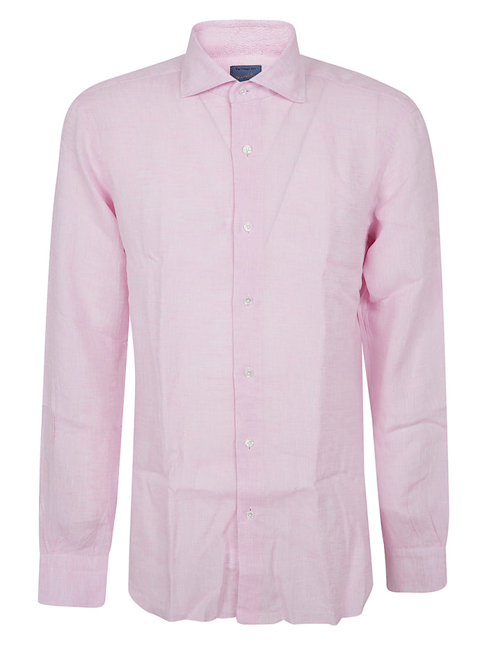 Neck Shirt Pink & Purple Linen Camicia