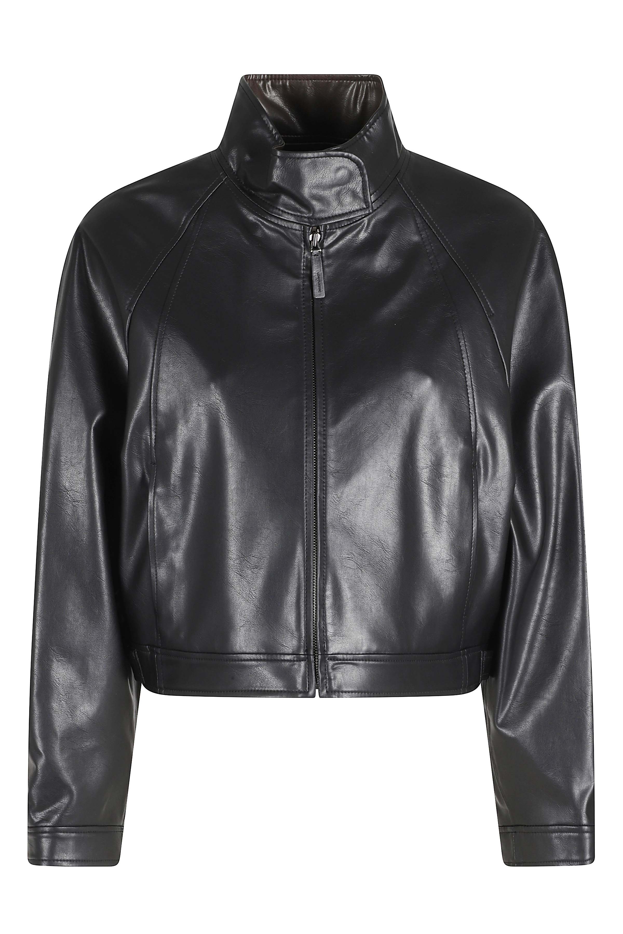 Stand Collar Leather Jumper Black [lining] Rayon Giubbotto