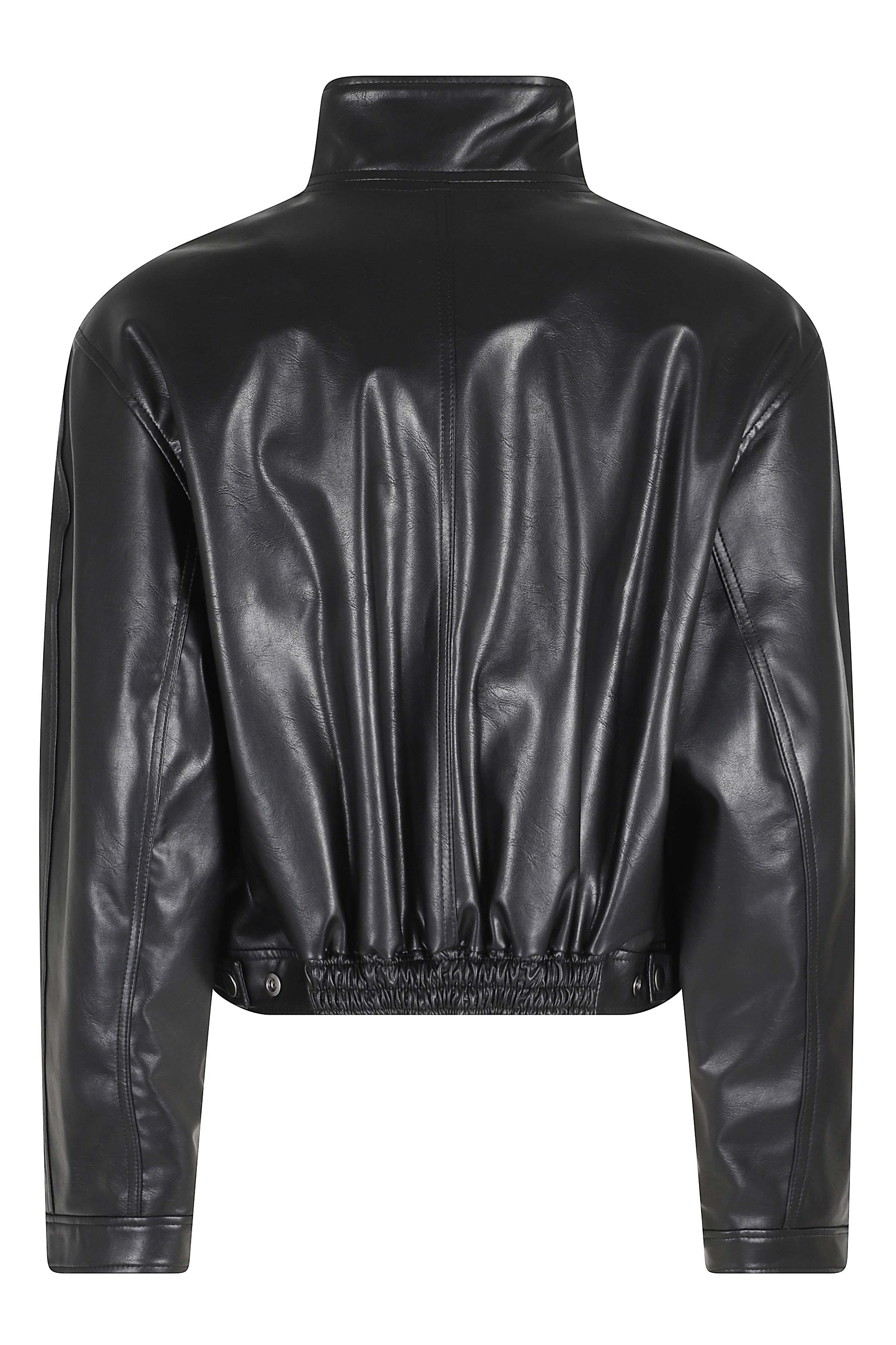 Stand Collar Leather Jumper Black [lining] Rayon Giubbotto