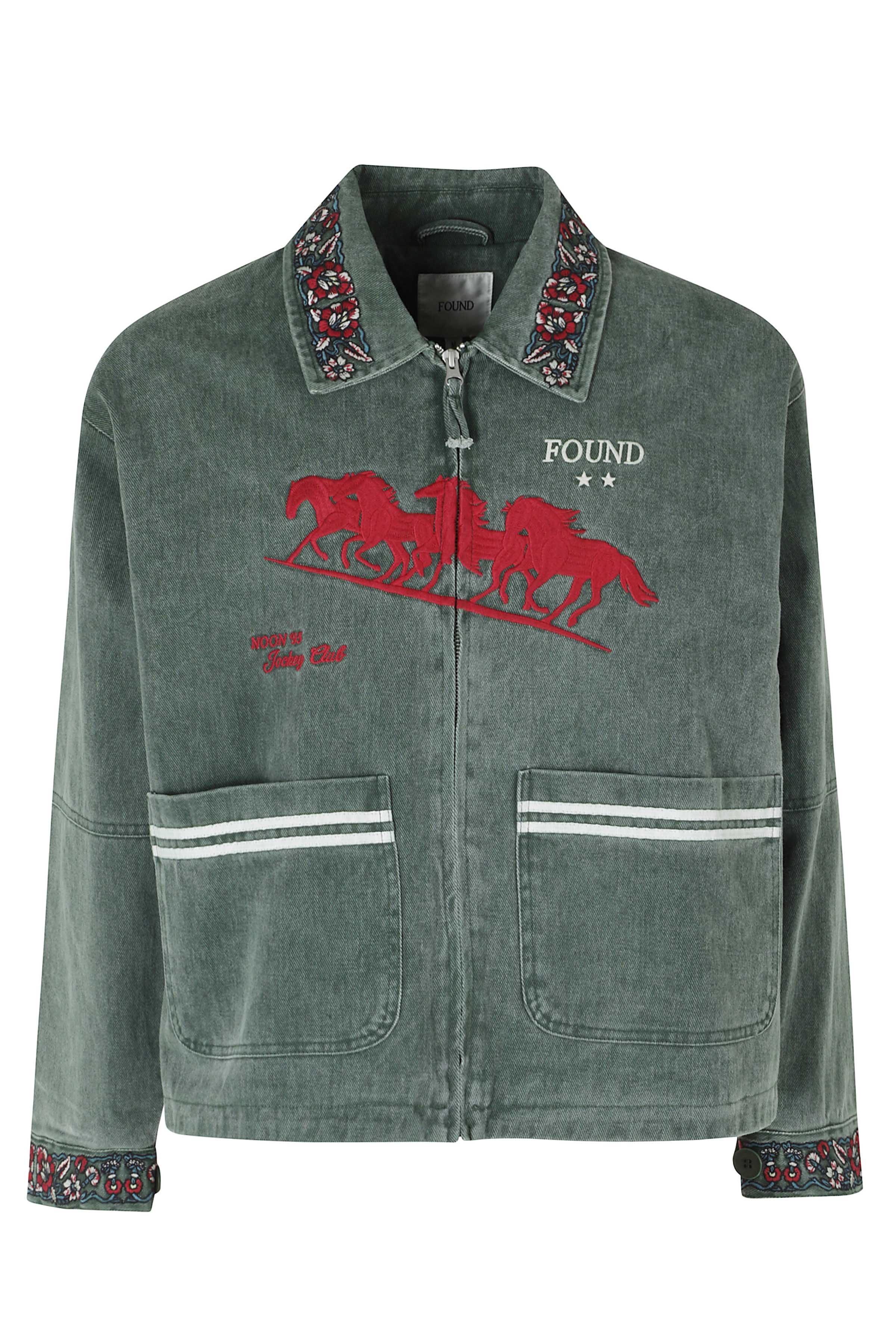 Jockey Club Embroidered Work Jacket Green Cotton Giacca