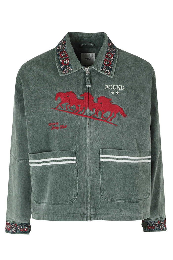 Jockey Club Embroidered Work Jacket Green Cotton Giacca