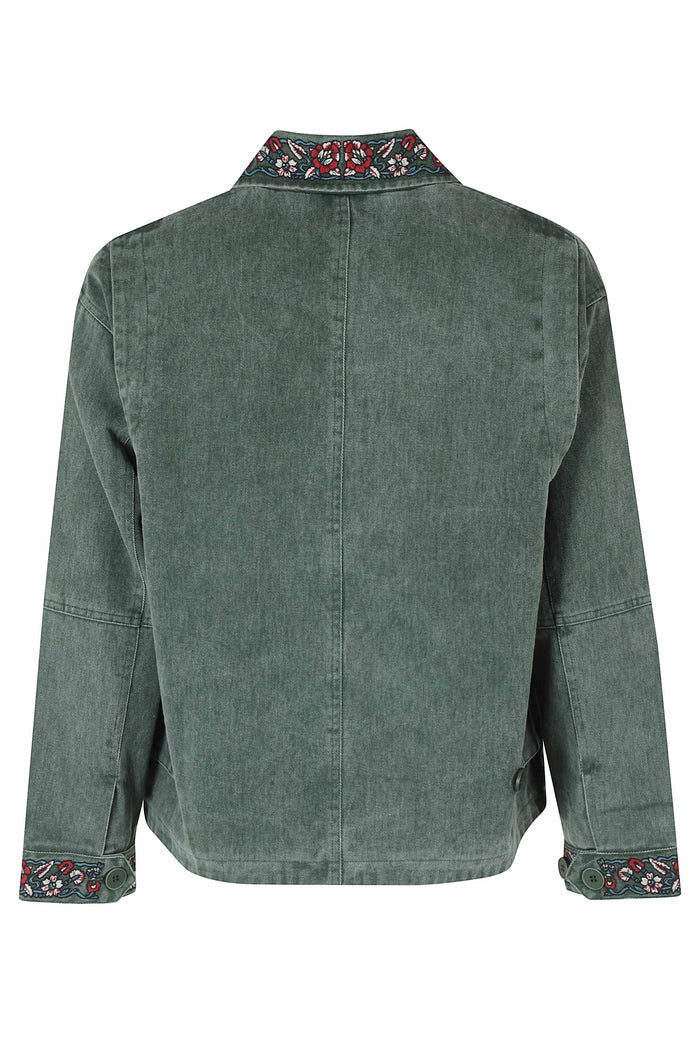 Jockey Club Embroidered Work Jacket Green Cotton Giacca