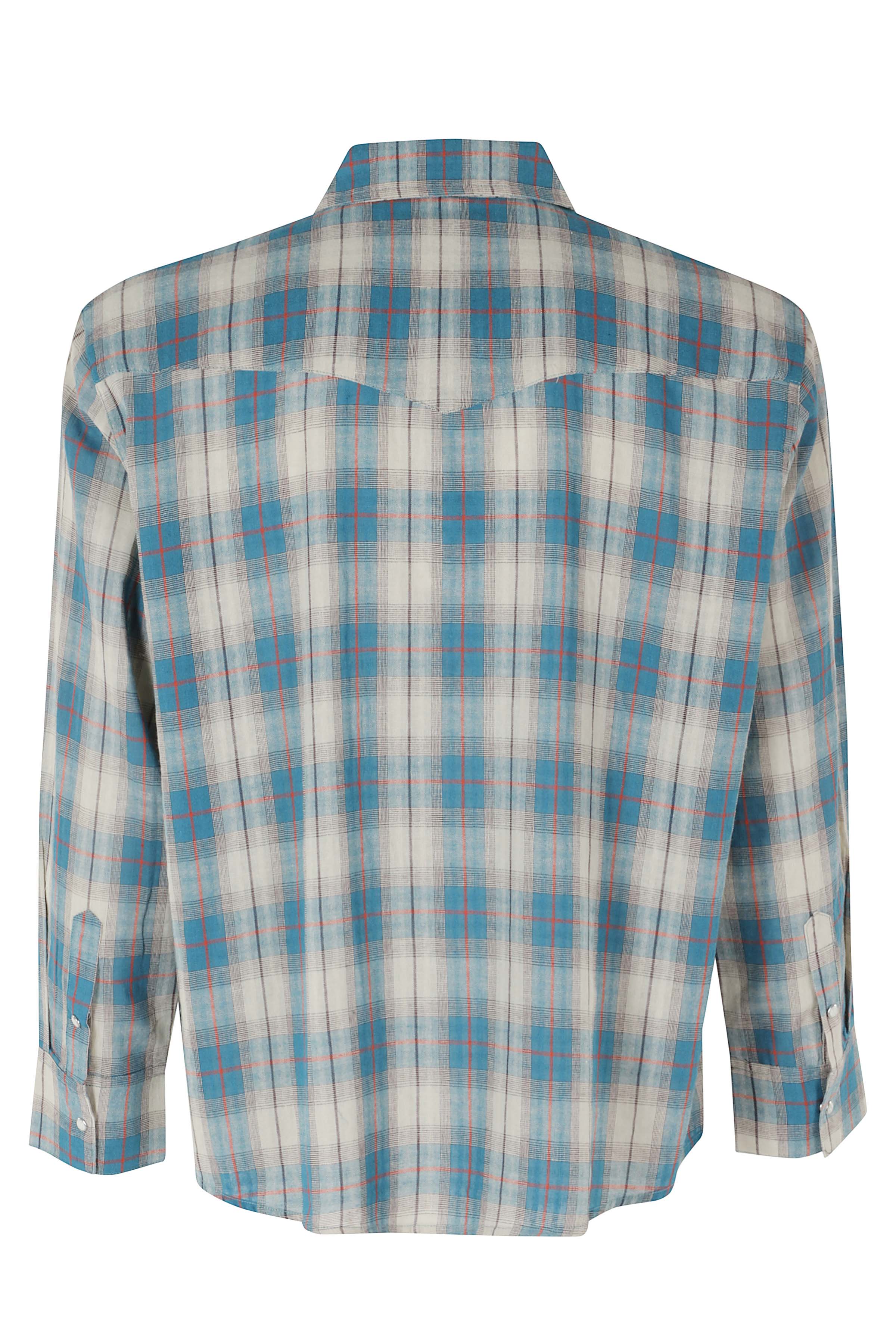 Flannel Shirt Blue Cotton Camicia