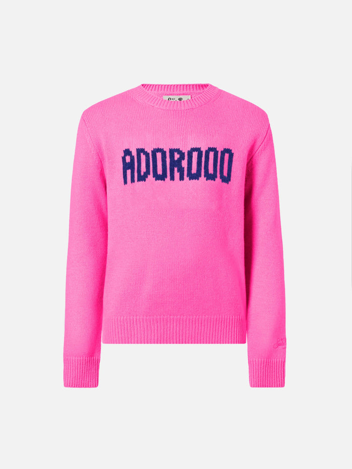 Fluo Pink Crewneck Princess Soft With Adoro Jacquard