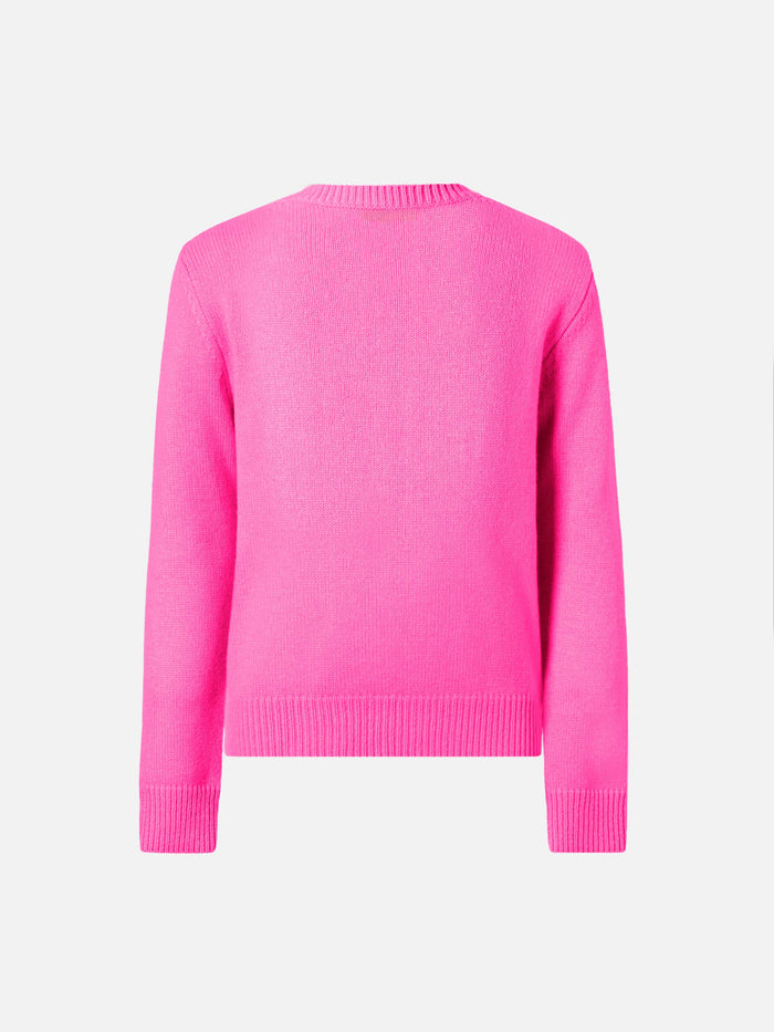 Fluo Pink Crewneck Princess Soft With Adoro Jacquard