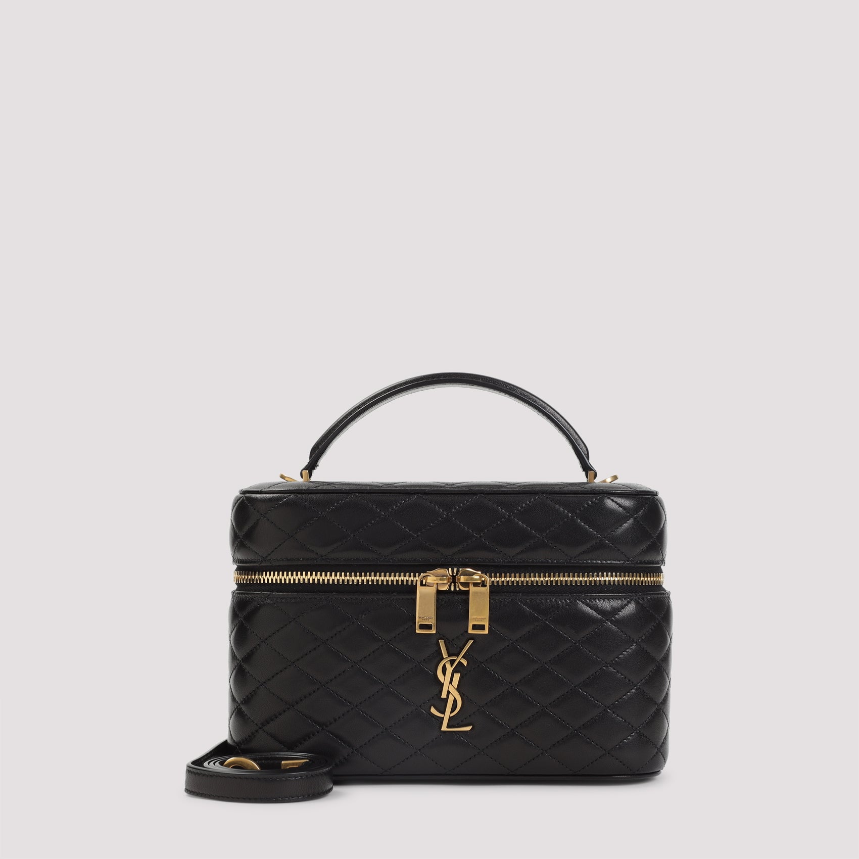 Gaby Vanity Black Matelasse` Leather Bag