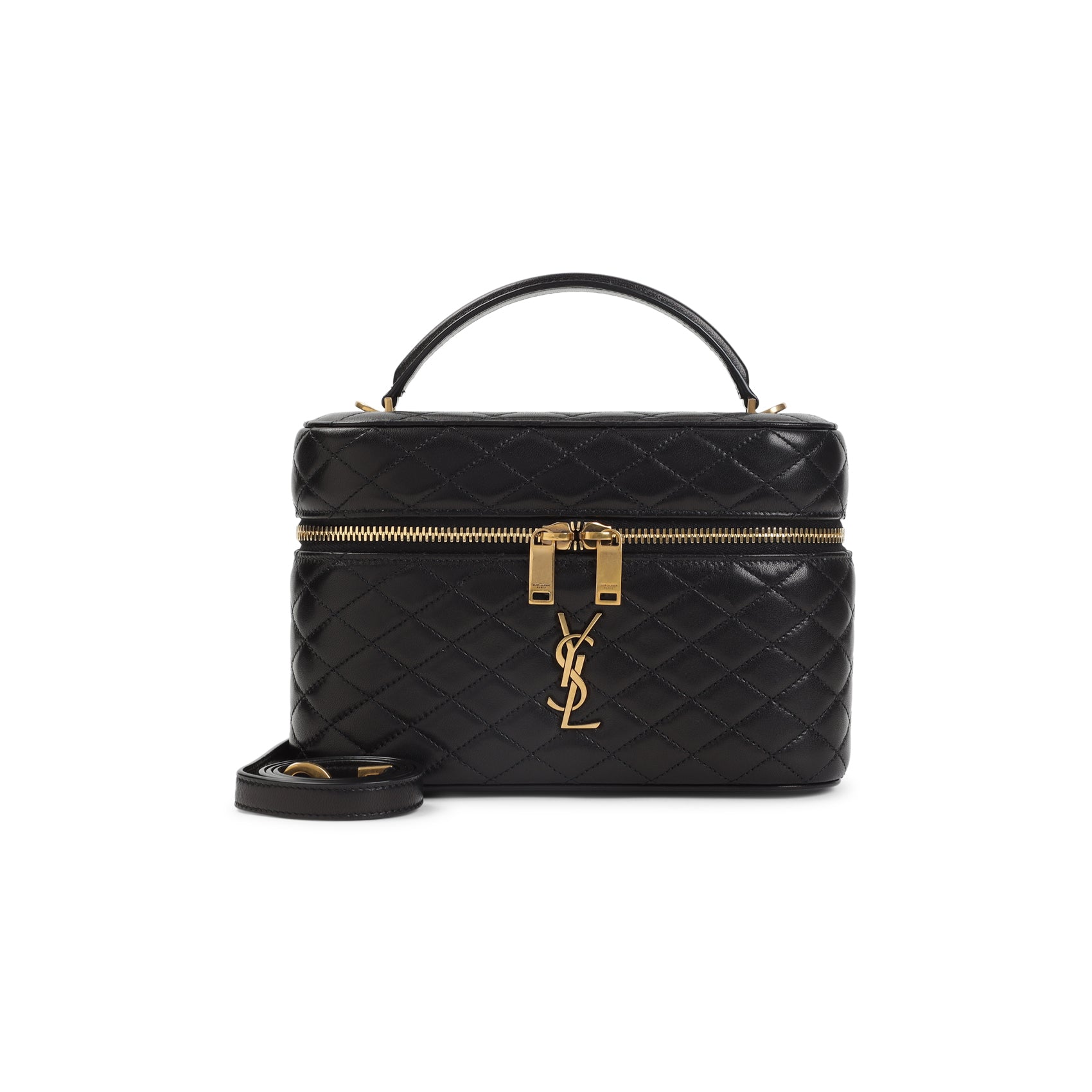 Gaby Vanity Black Matelasse` Leather Bag
