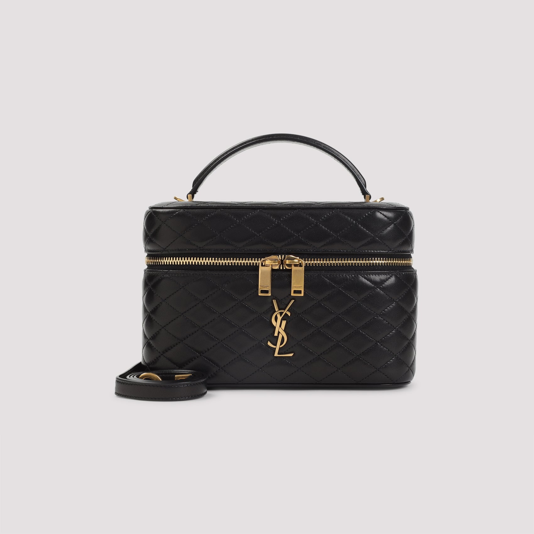 Gaby Vanity Black Matelasse` Leather Bag