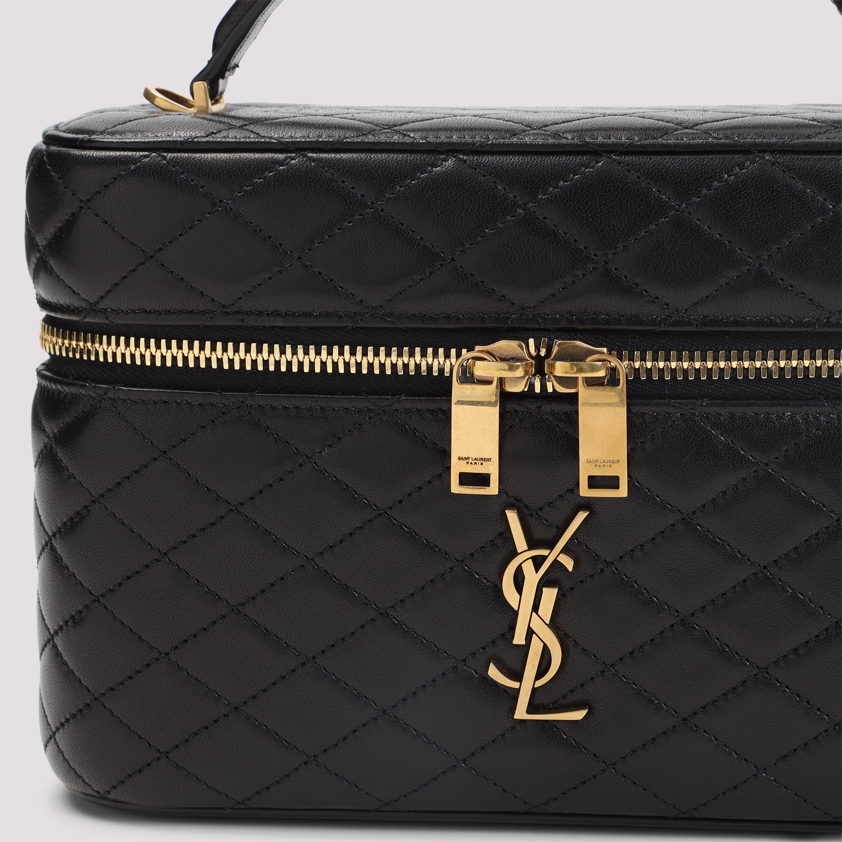 Gaby Vanity Black Matelasse` Leather Bag