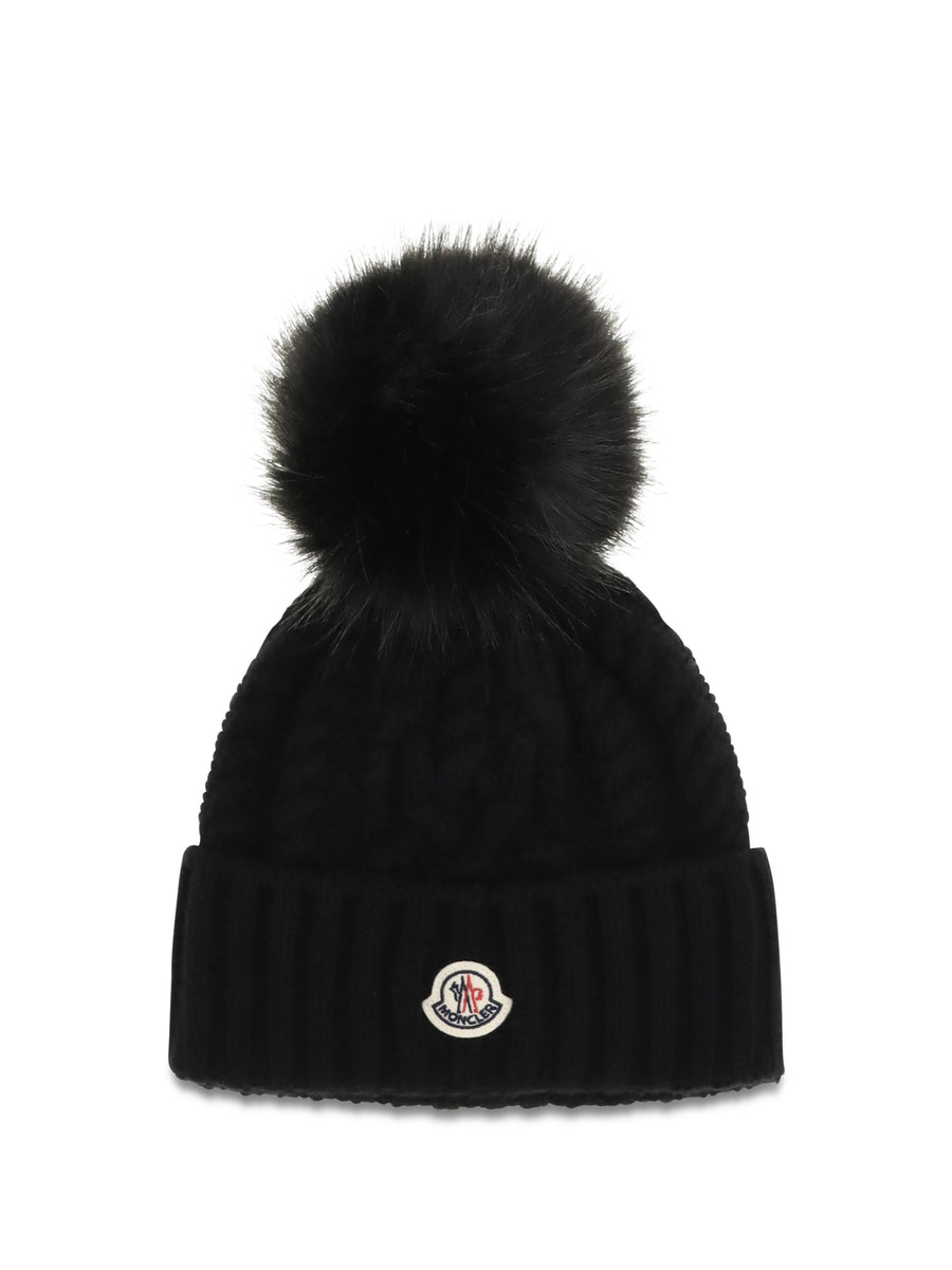 Wool And Cashmere Beanie With Pom-Pom Black Hats E Hairbands
