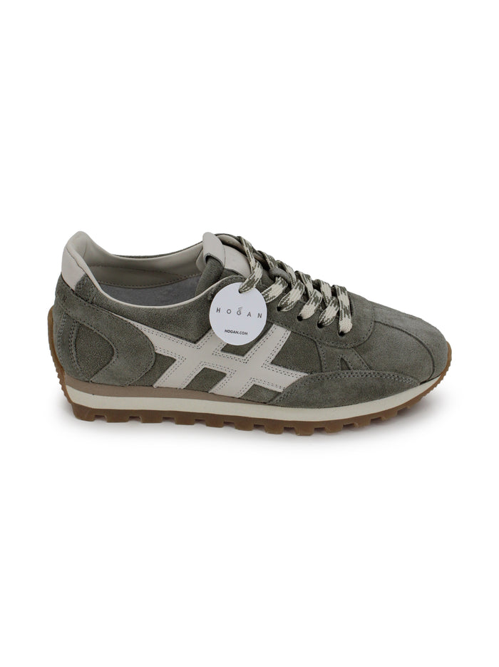 Hogan Flat Shoes Olive Green Suede