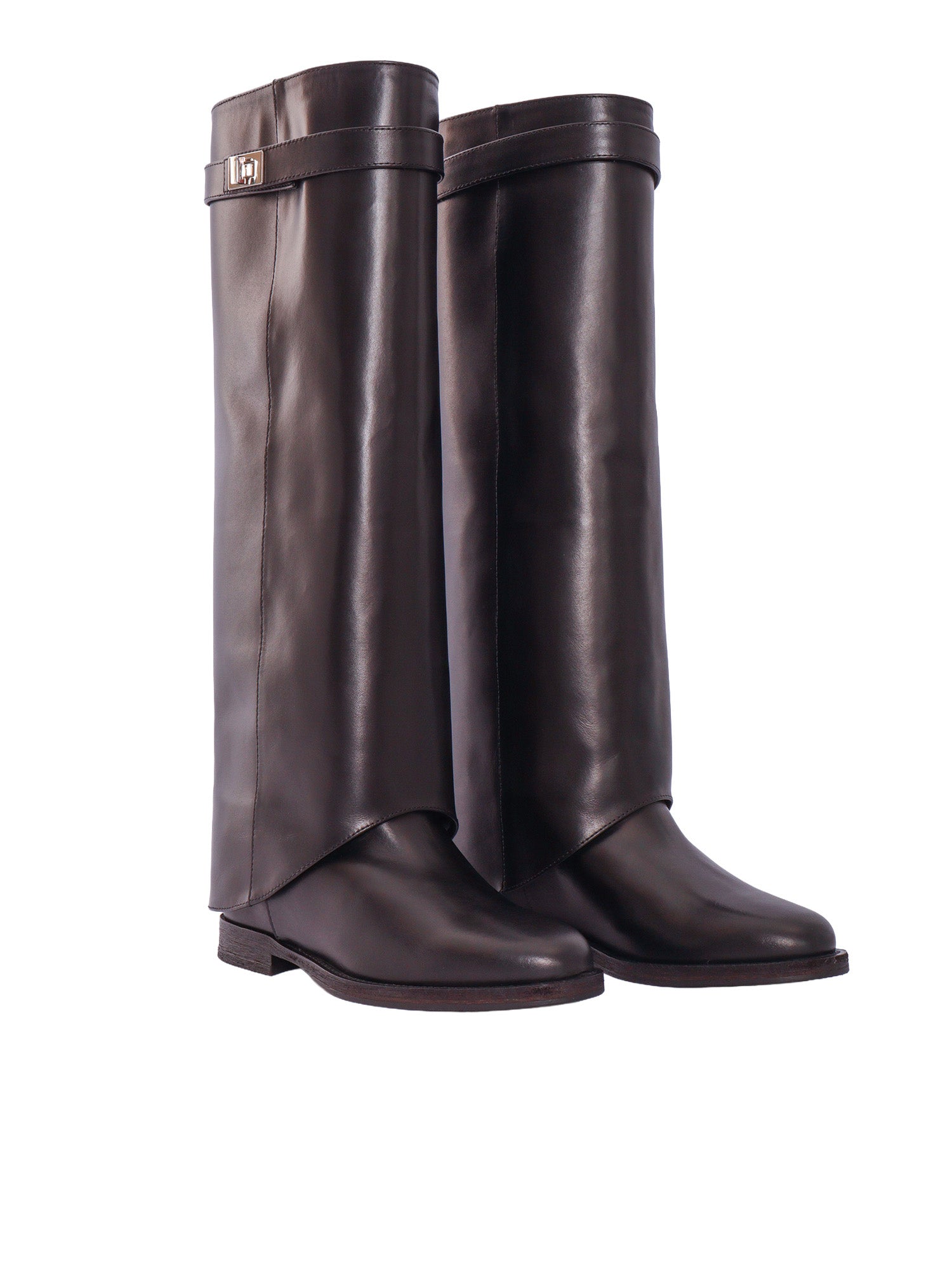 Cuffed Boot With Padlock Black Leather Sole Rubber
