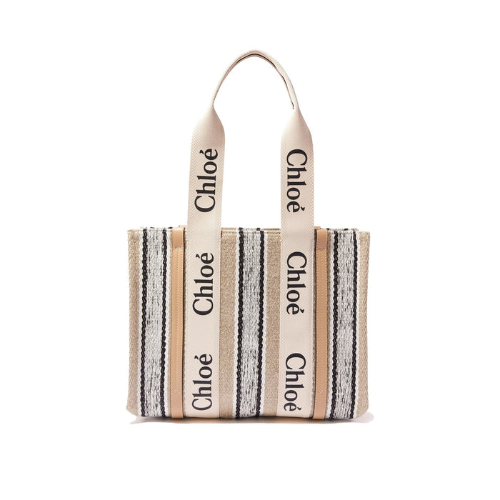 Chloé Woody Medium Tote Bag Beige Linen