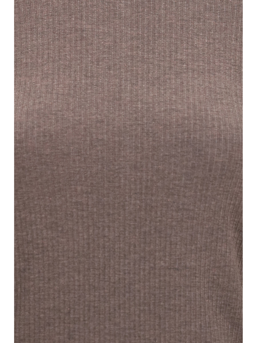 Ribbed Long-Sleeve Sweater Dark Khaki Melange Lyocell Tops