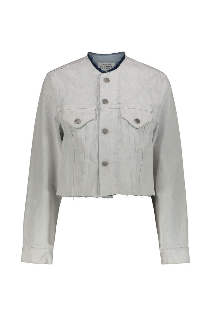 Denim Jacket White Painted Cotton Giacca