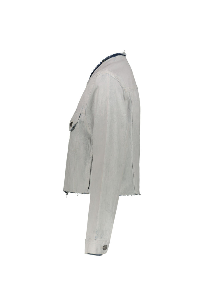 Denim Jacket White Painted Cotton Giacca