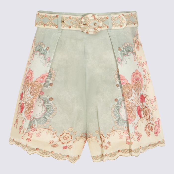 Zimmermann Shorts Wallpaper Floral Mint Linen