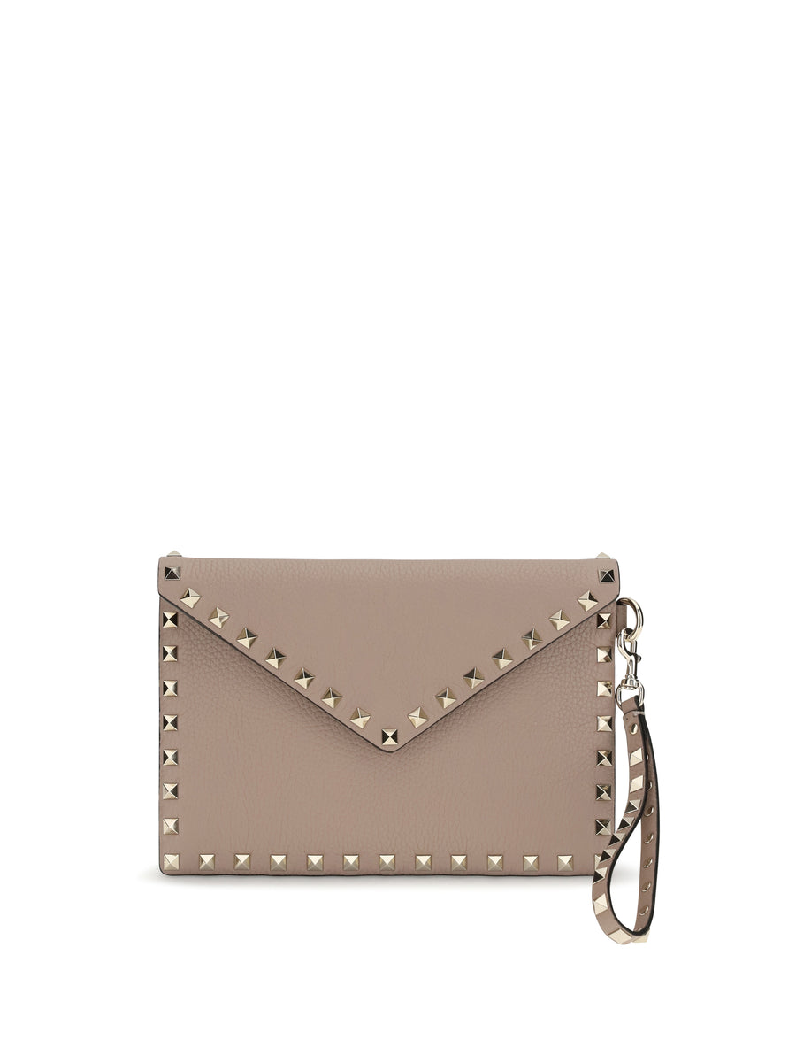 Valentino Garavani 100% calf leather Bos Taurus clutch in beige