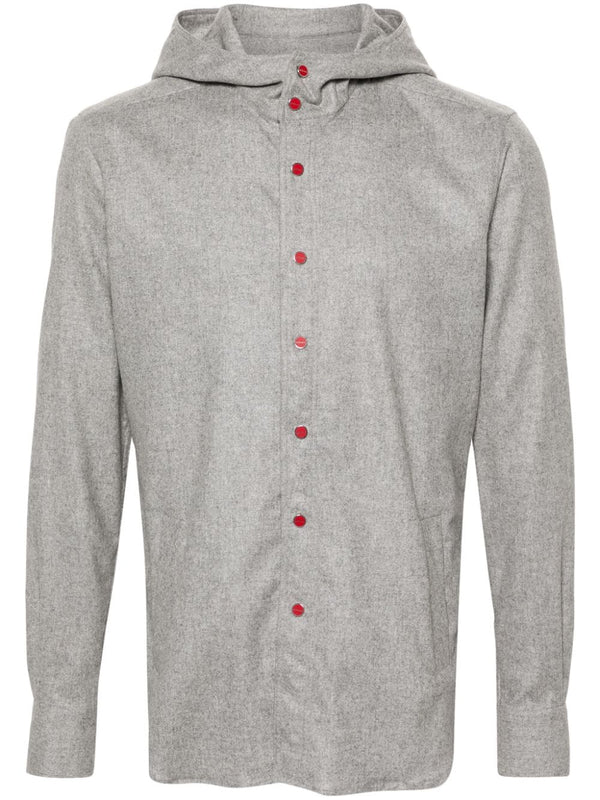Kiton Cashmere 97% hooded shirt in heather grey