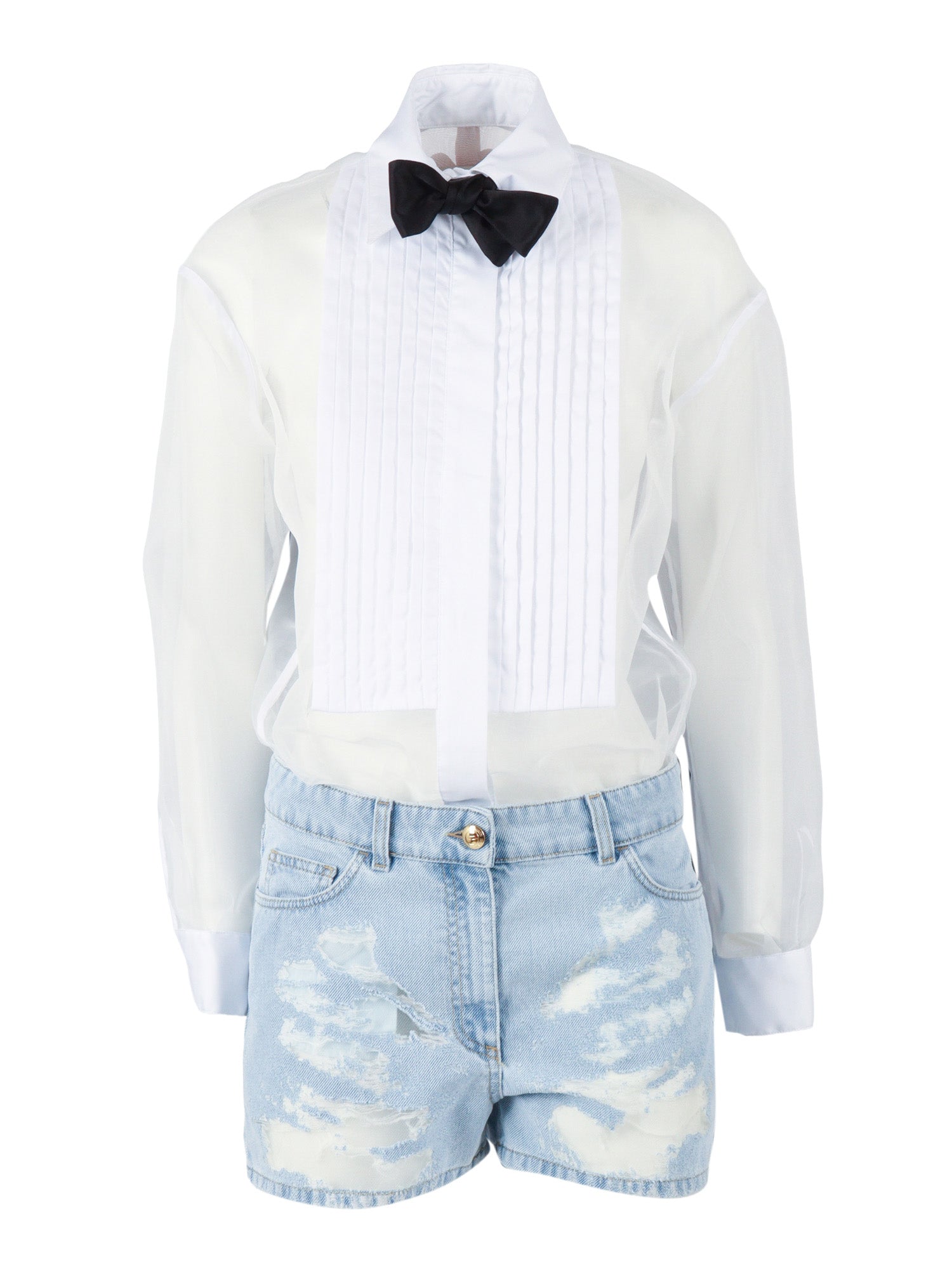 PLAYSUIT WITH DENIM TOP AND SHORTS White Polyester Midi Dress