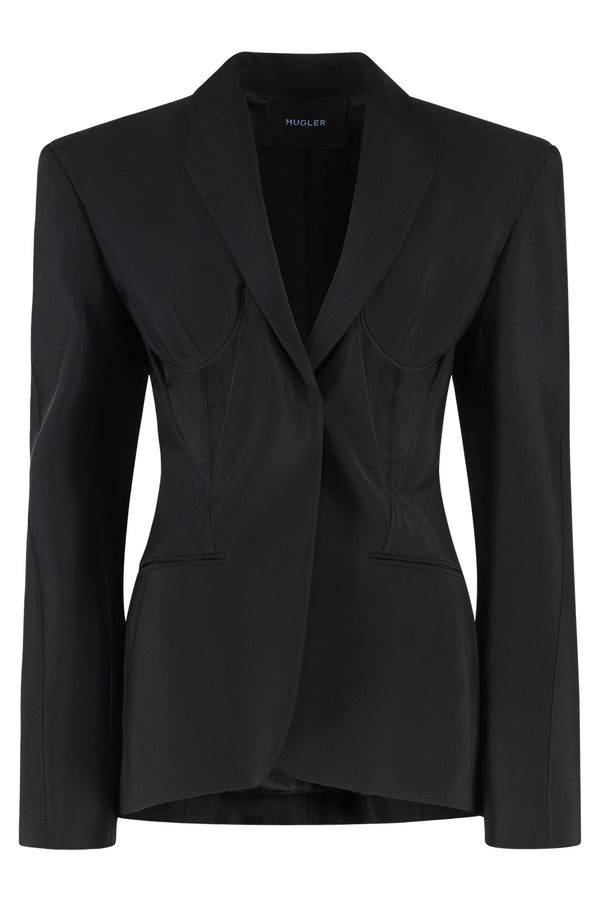 Single-Breasted One Button Jacket Black Viscose Blazers