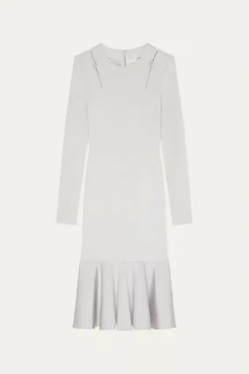 Givenchy Long Sleeves Flare Dress_pearl Grey Grey,cream Clothing