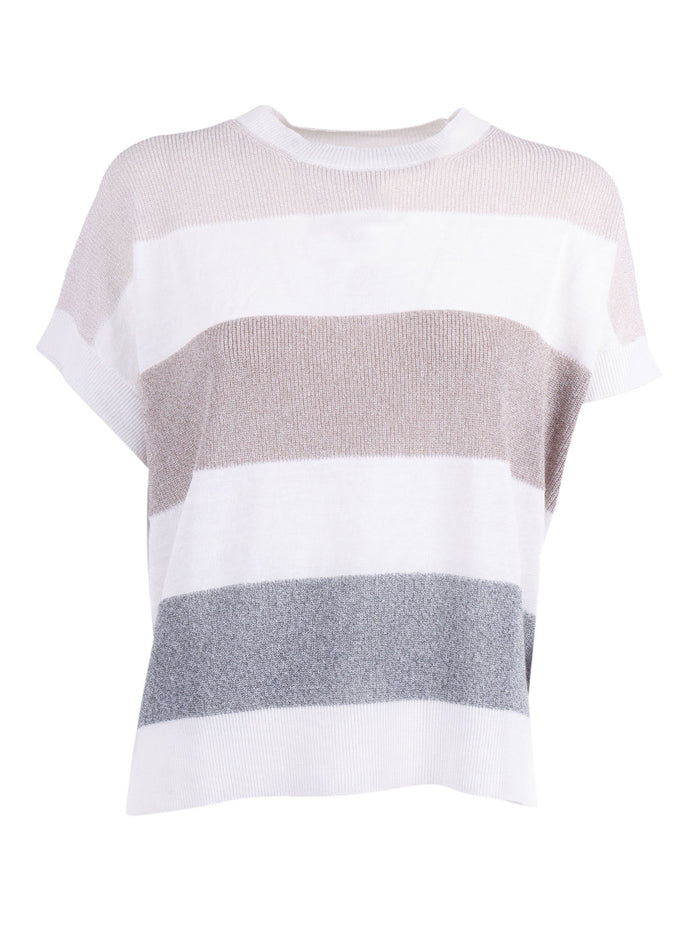 Knitted Sweater Beige Linen Cotton Viscose Metal Crewneck