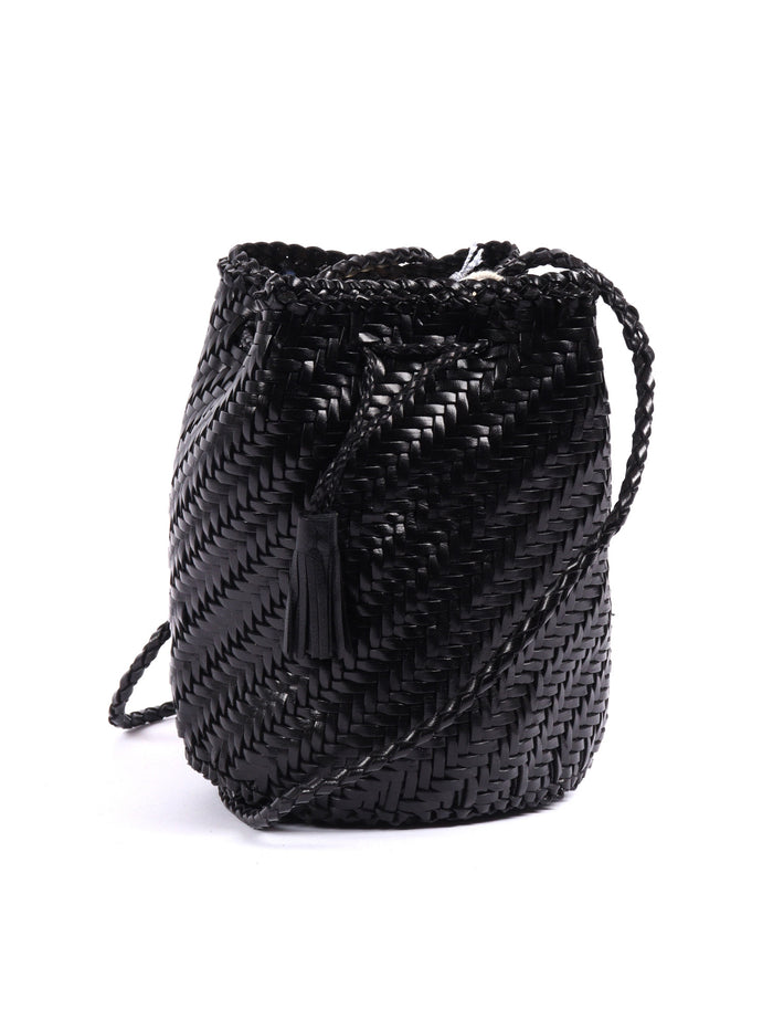 POMPOM DOUBLE JUMP Black Calf Leather Shoulder Bag