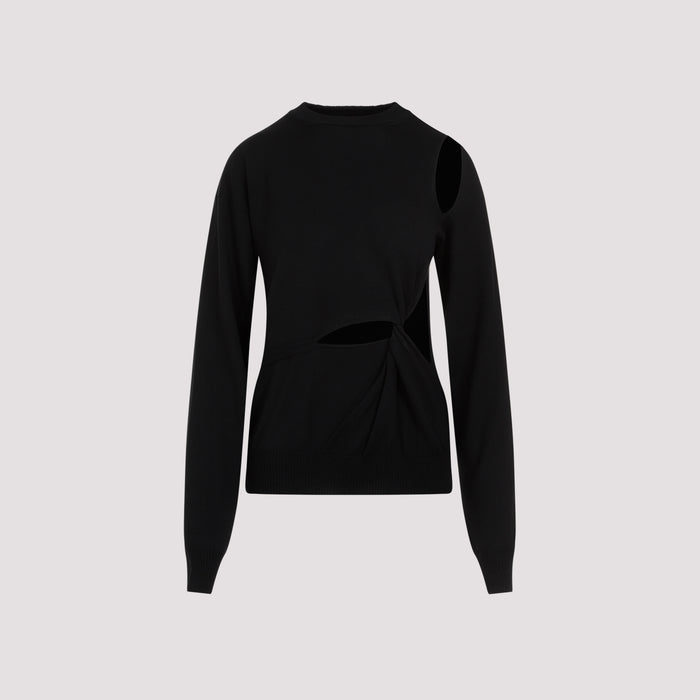 Holiday Cutout Pullover Black Virgin Wool Sweater