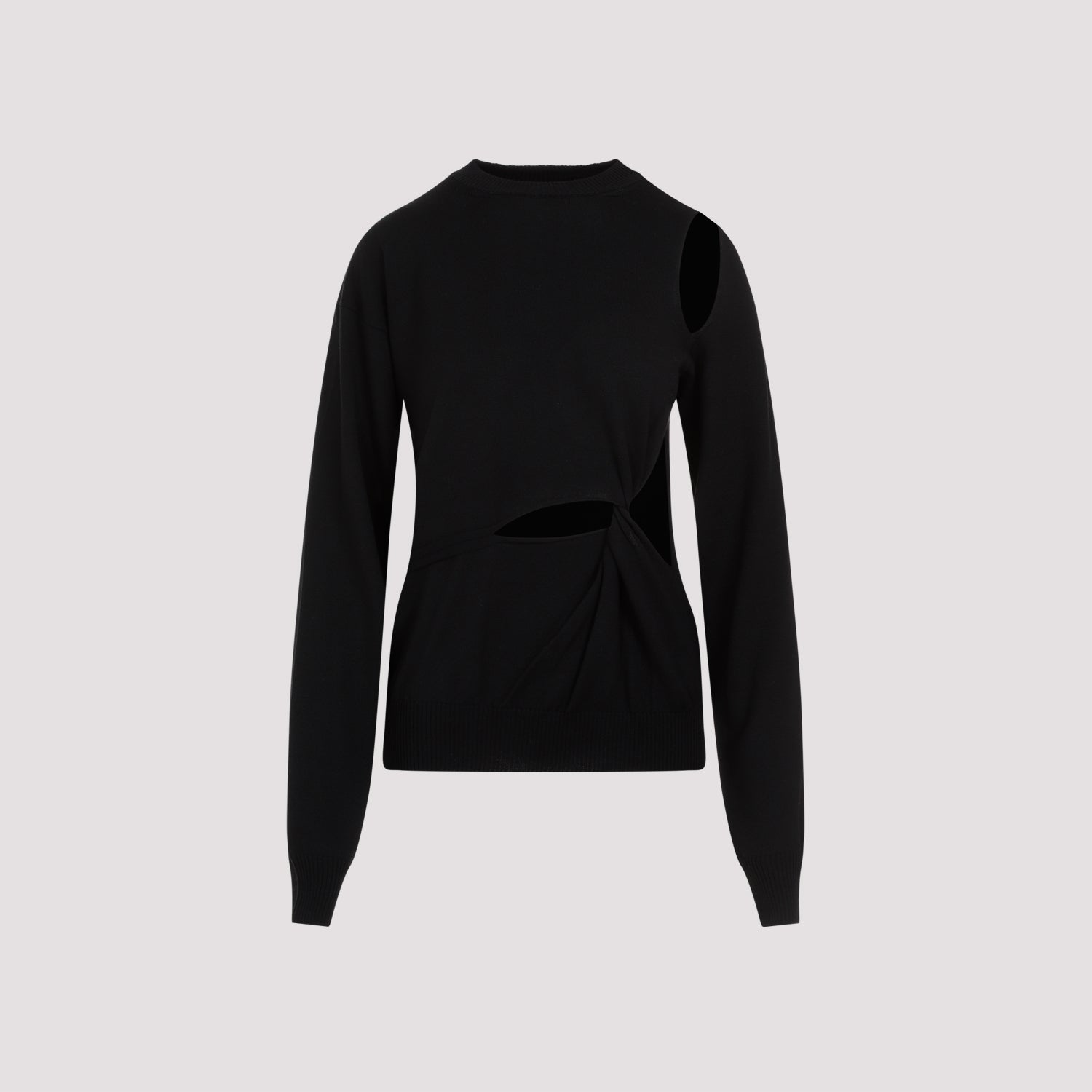 Holiday Cutout Pullover Black Virgin Wool Sweater