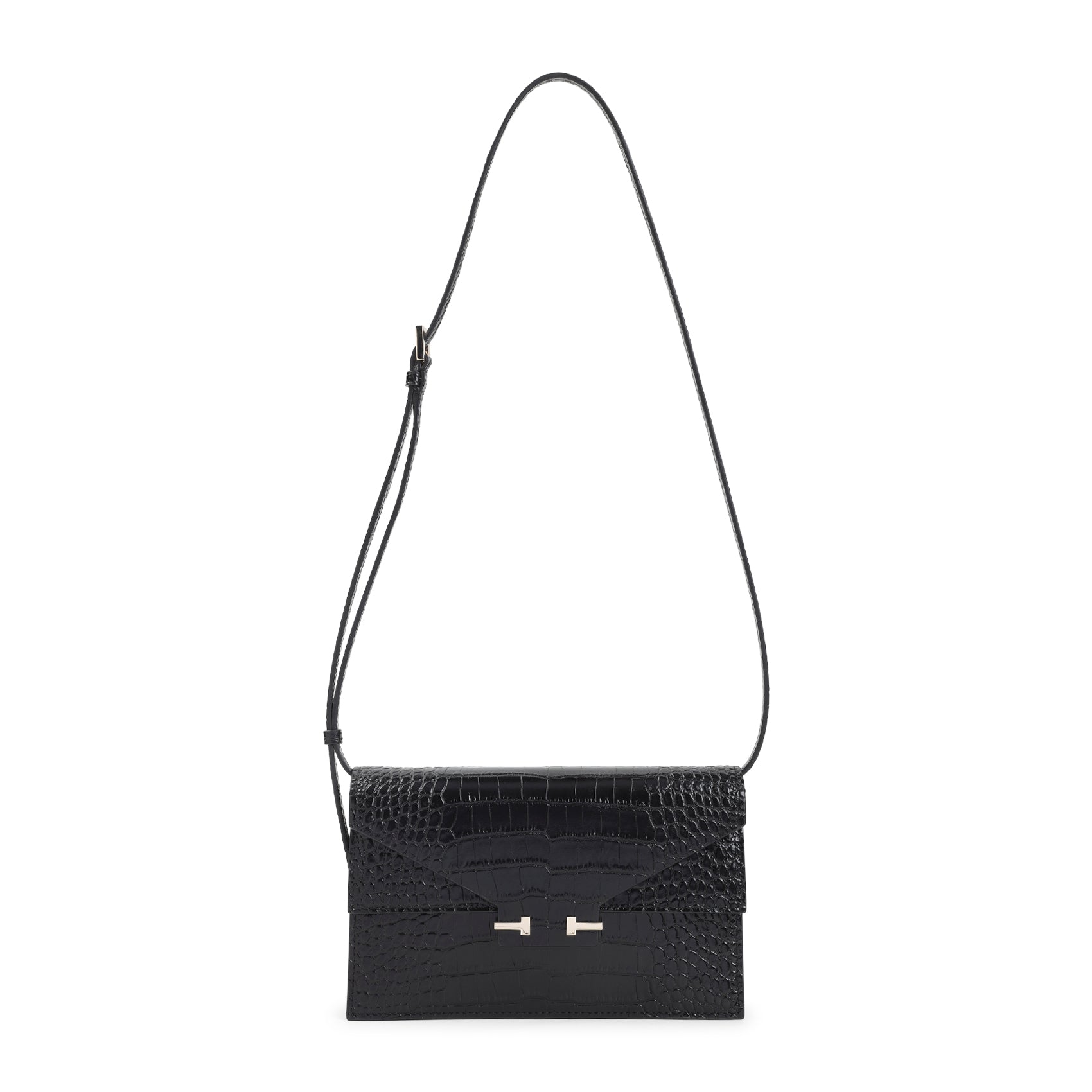 Soft Printed Croco Mini Bag Black Calf Leather