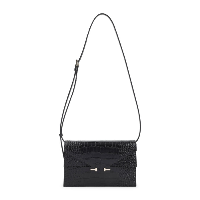 Soft Printed Croco Mini Bag Black Calf Leather