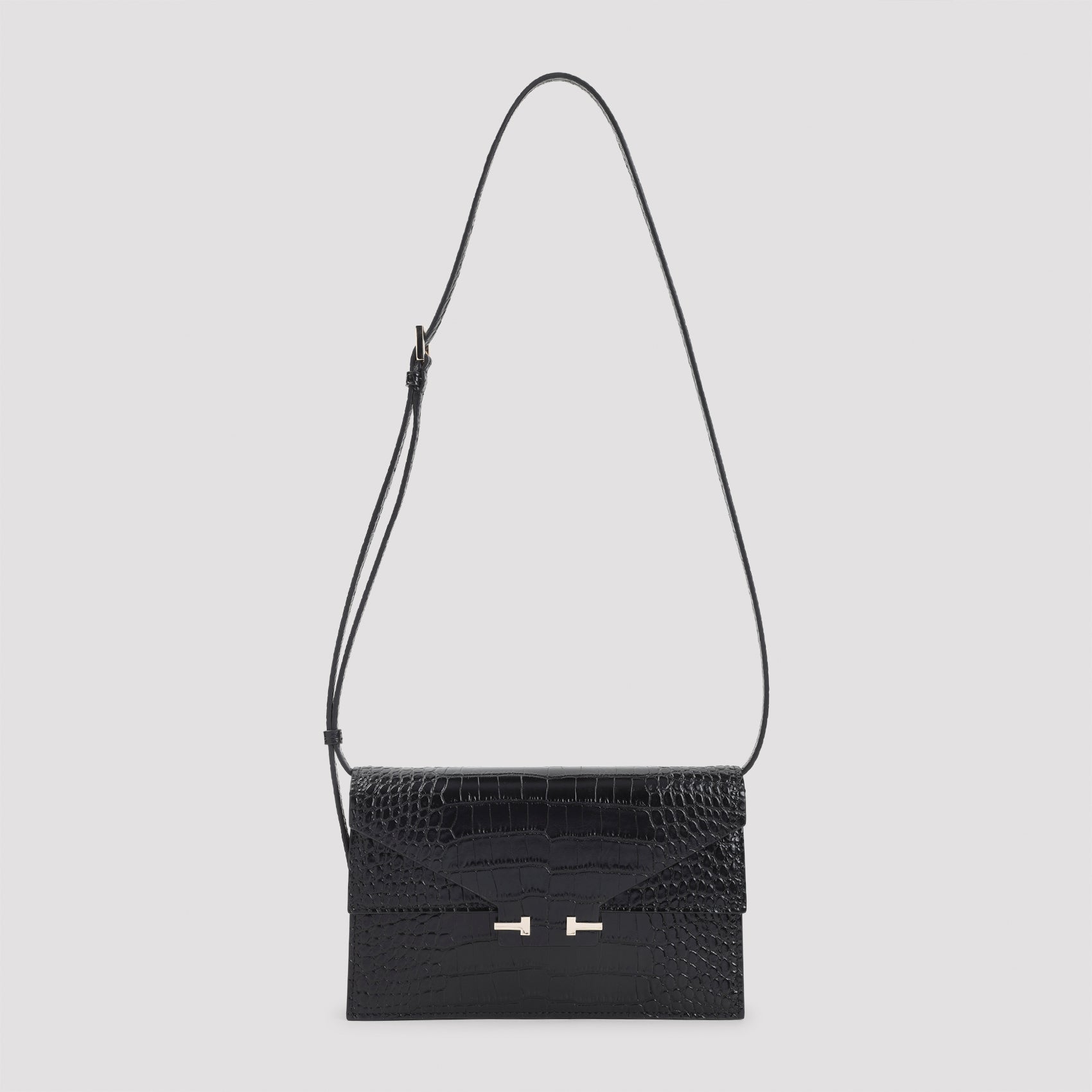 Soft Printed Croco Mini Bag Black Calf Leather