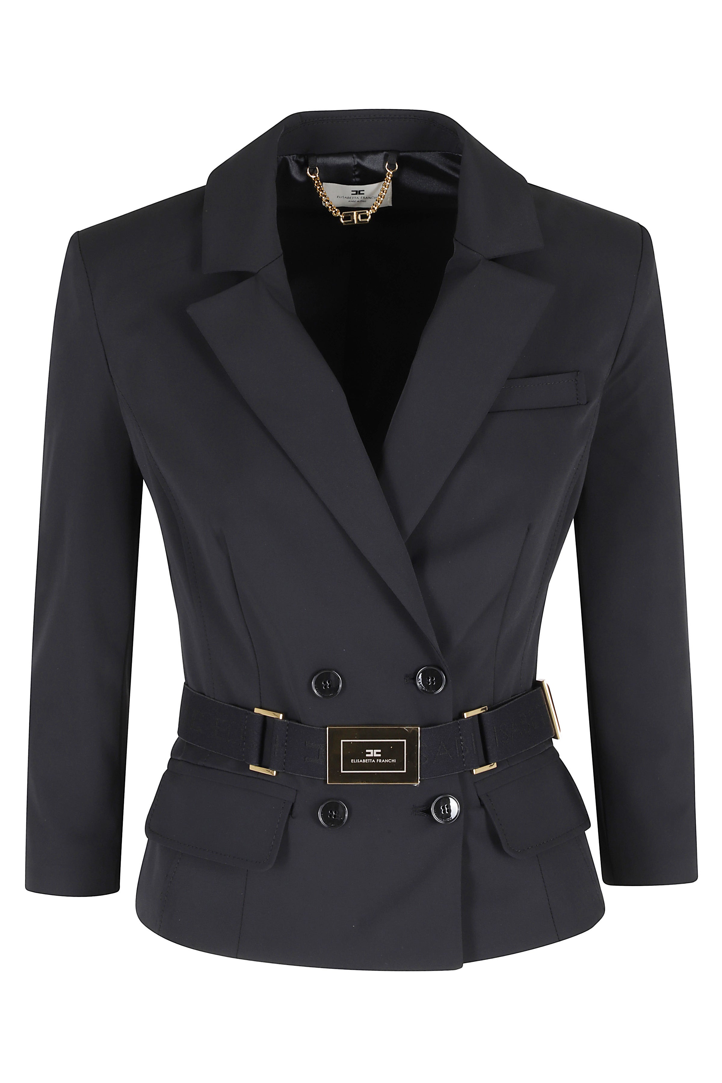 Giacca Con Cintura Black Poliammide Elastane