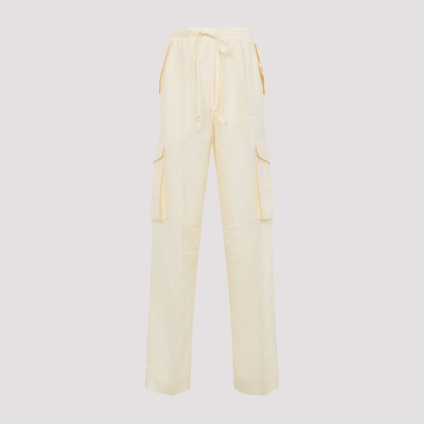 Crushed Cargo Trousers White Silk Pant